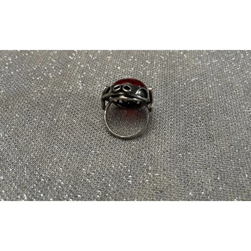 Vintage 90s Amber Sterling Silver Ring Size 4 1990s Retro Art Nouveau Whimsigoth
